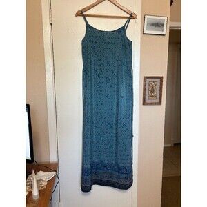 Blue Floral Paisley Maxi Slip Dress Small Vintage 90s Y2K California Concepts